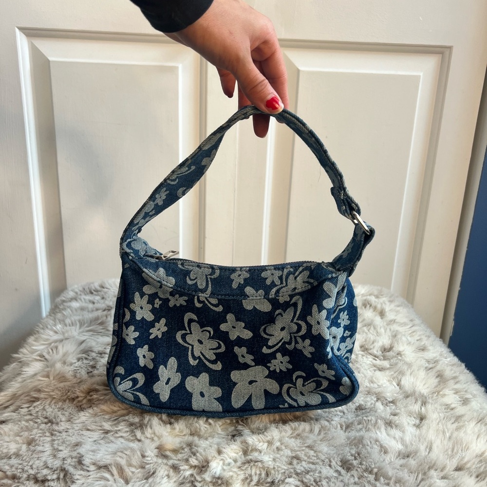 Floral Denim Shoulder Bag